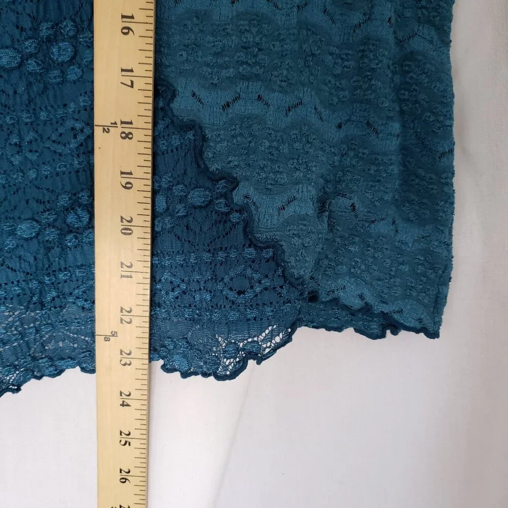 Woman Blue Teal See Through Unique Design Pattern Short Sleeve Blouse Top - Picture 3 of 10